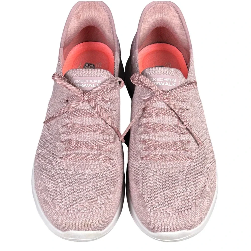 Skechers Hands Free Slip-ins Go Walk‎ Joy Mauve Faux Lace Up Sneakers Womens 9.5